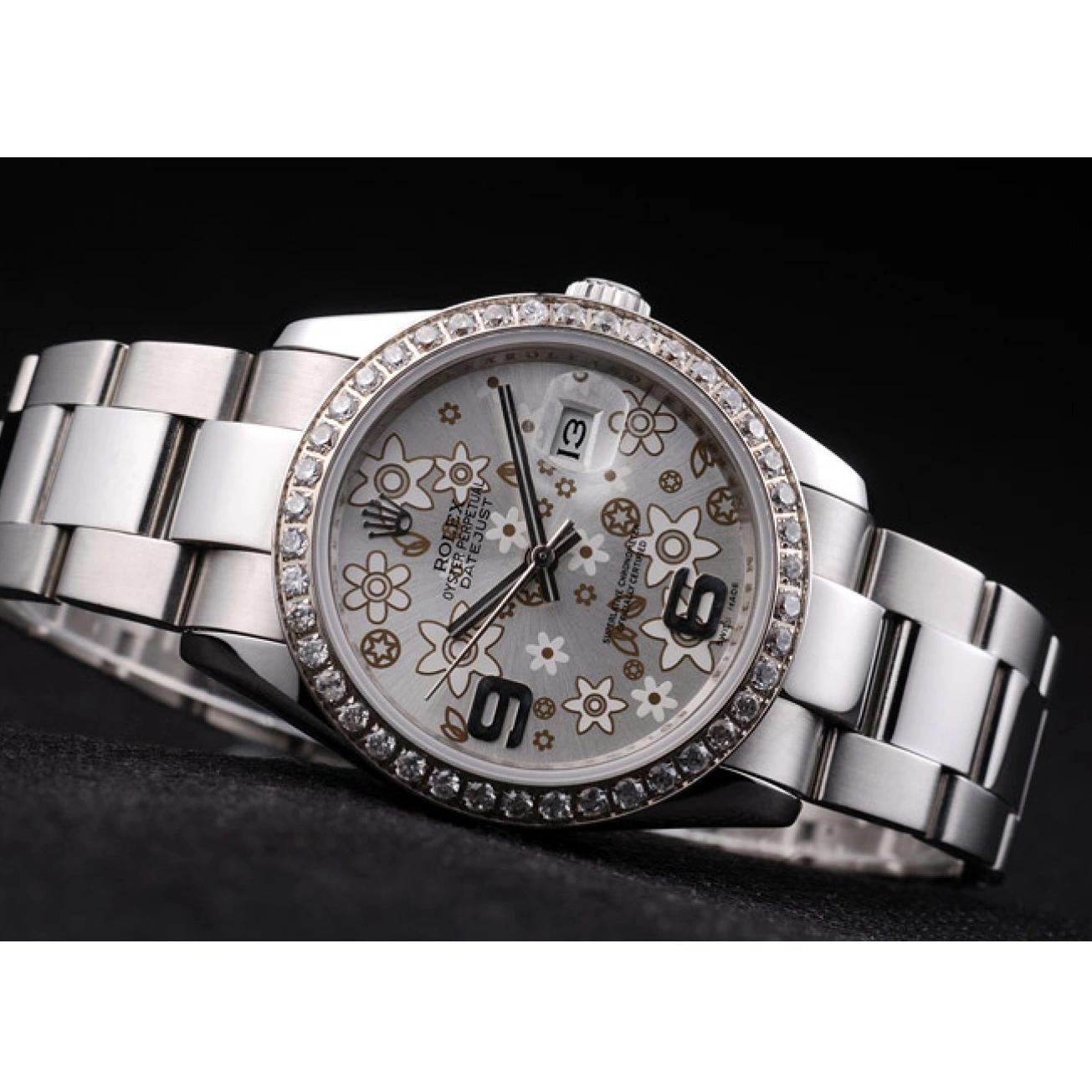 Aaa replica Rolex Datejust Plated Stainless Flowers Diamond Silver Steel Dial rl305 0627